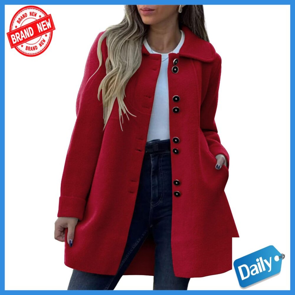 Wool Blend Pea Coat With Lapel Collar, Single Breasted, Winter Casual